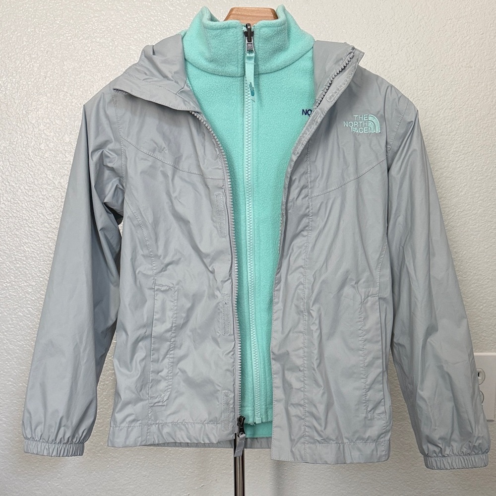 The North Face Kids Light Gray Jacket with Aqua Fleece